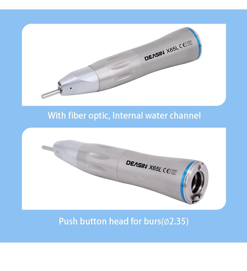 X65L Dentistry Straight Handpiece 1:1Blue Ring Straight Inner Water Handpiece with Optic Fiber Using for Dental Implant Surgery