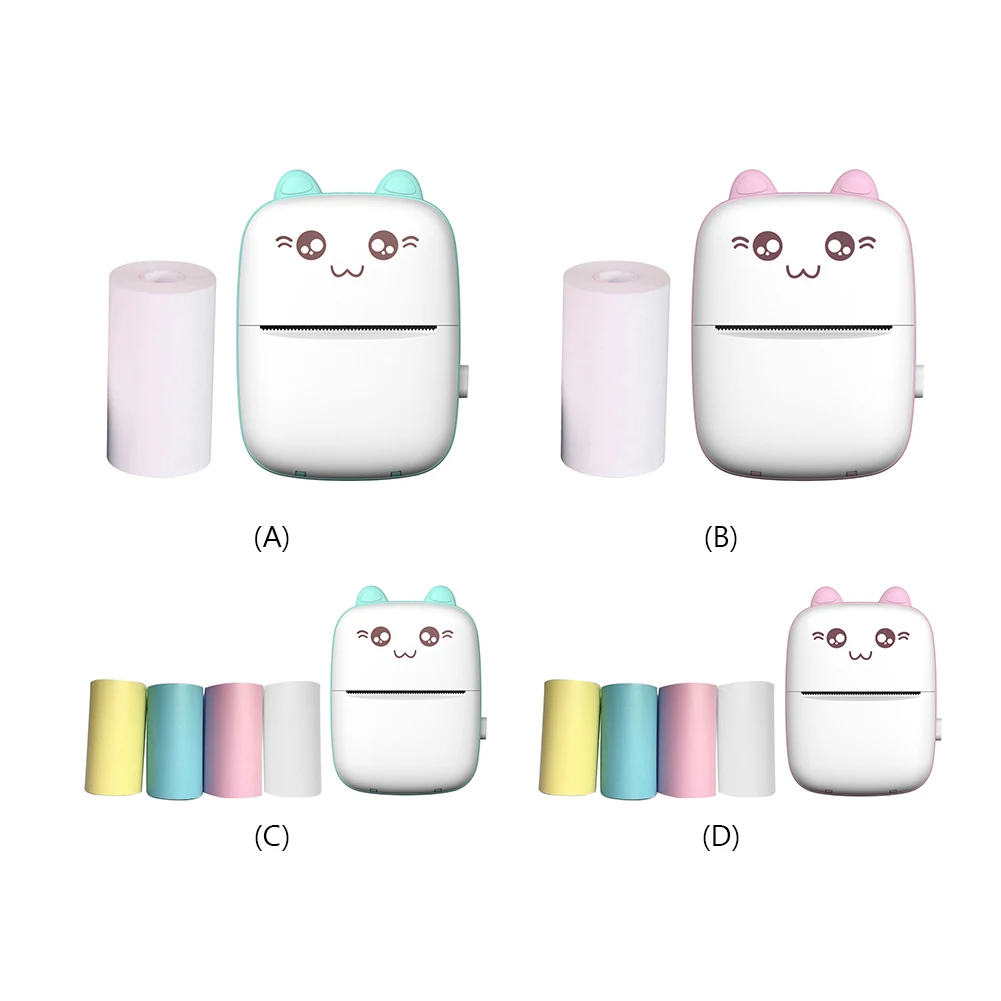 미니 접착 라벨 프린터 블루투스 호환 포켓 열전사 프린터 사진 영수증 메모 목록용 무선 스마트 프린터