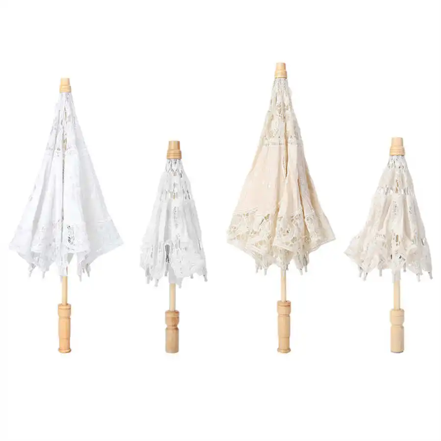 Handmade Lace Umbrella Silk Cloth Lace Flower Embroidery Parasol Wedding Bride Photography