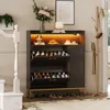 Shoe Storage Cabinet with 2 Flip Drawers & Side Cabinet Shoe Rack Organizer with LED Light and Charging Station Shoes 3