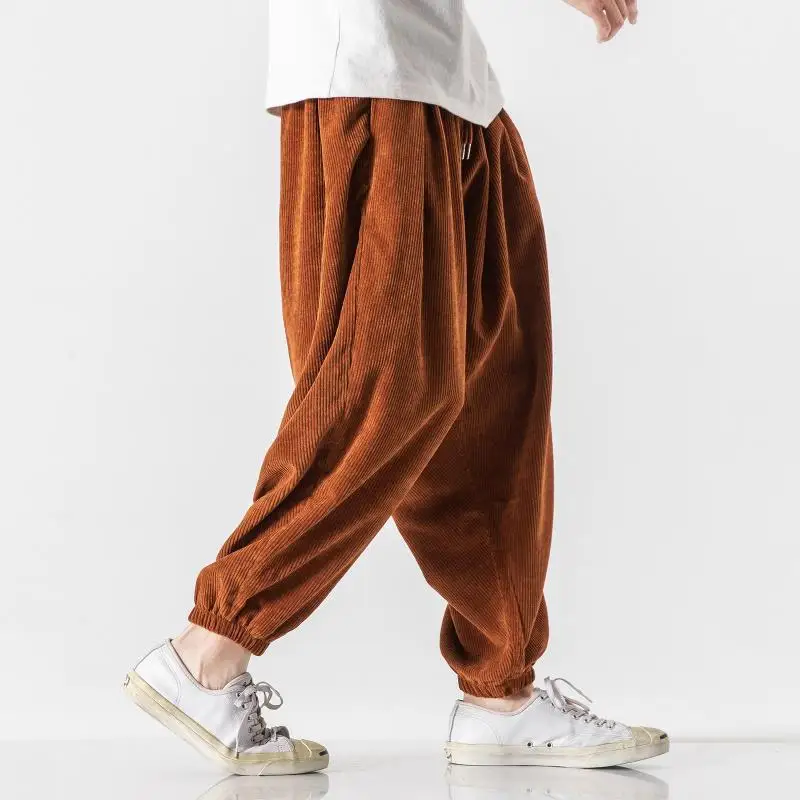 Chinese Wind Lantern Core Plush Casual Pants for Men, Loose and Fat Plus Size, Kid Tie Feet Trendy Brand Wide Leg