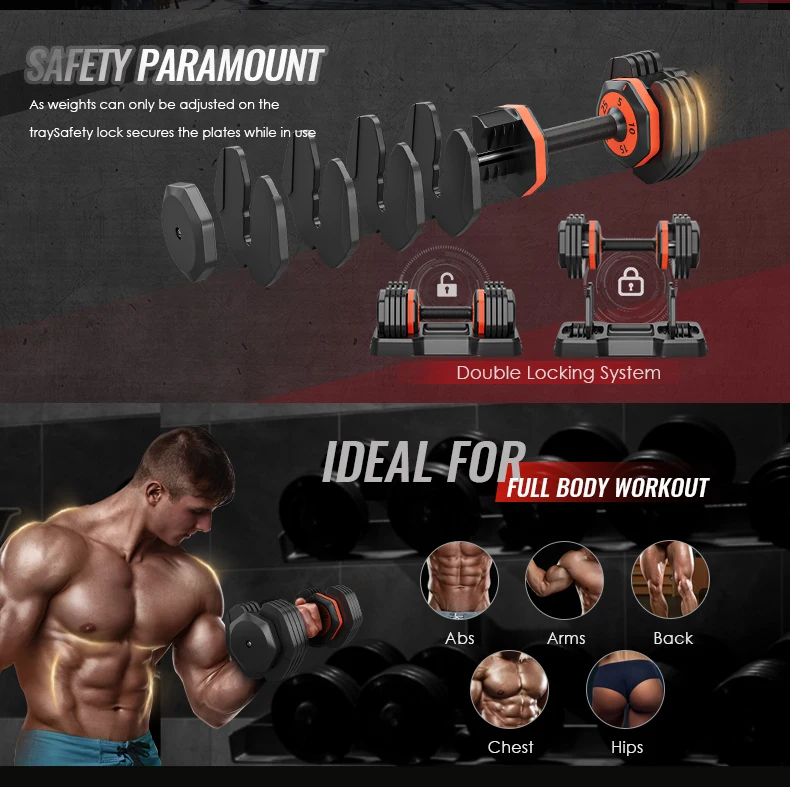 Adjustable dumbbell set 25LB pair /50LB one dumbbell 5 in 1 weight adjustment with non-slip handles for gym workouts