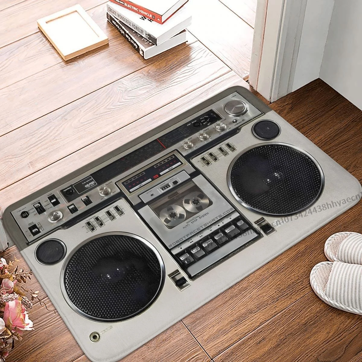 Retro Machines Vintage Cassette Tape Camera Da Letto Mat Vintage 80S Boombox Ghettoblaster Zerbino Flanella Tappeto Tappeto Esterno Decorazioni Per La