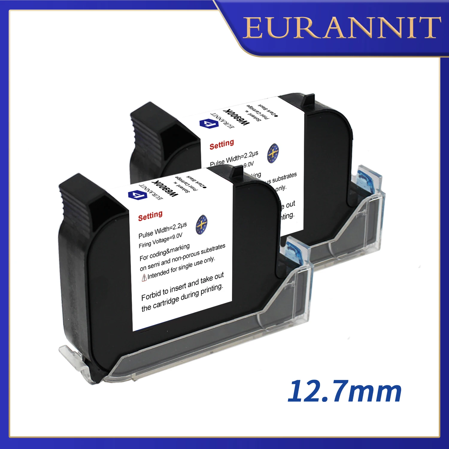 Eurannit 0.5" Original 42ml Quick-Drying ER520 Ink Cartridge For 0.5inch/12.7mm Handheld Inkjet Printer E15/E98/E11/E12/E16/E18/E40, Black