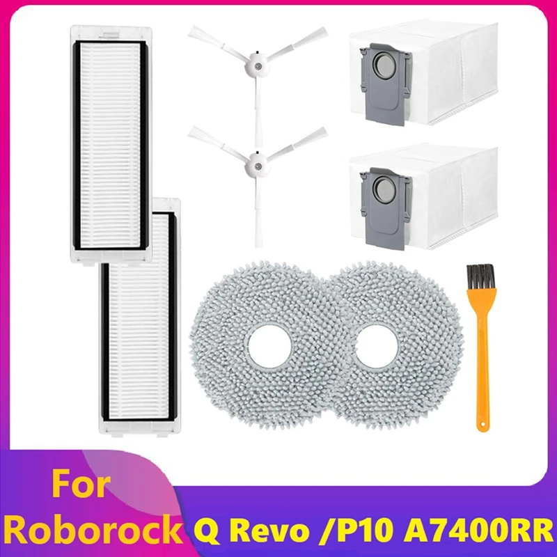 

9PCS Accessories Parts Kit For Roborock Q Revo /Roborock P10 A7400RR Robot Vacuum Cleaner Side Brushe Filter Dust Bags Mop Pad