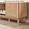 Fluted Shoe Storage Cabinet with 2 Sliding Doors, 6-Tier Adjustable Shelves, 60" Tall Large Shoe Organizer, Wooden Shoe Rack 6