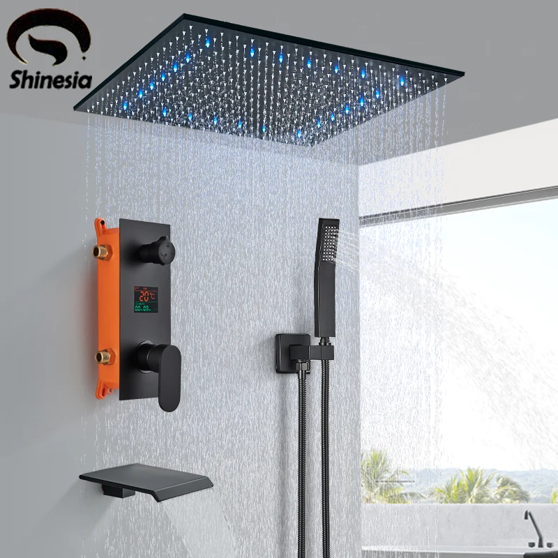 Description Picture 2 of itemShinesia Black LED Concealed Shower Faucet Rainfall Shower System Set Ceiling Mount Digital Display Bathroom Shower Mixer Tap