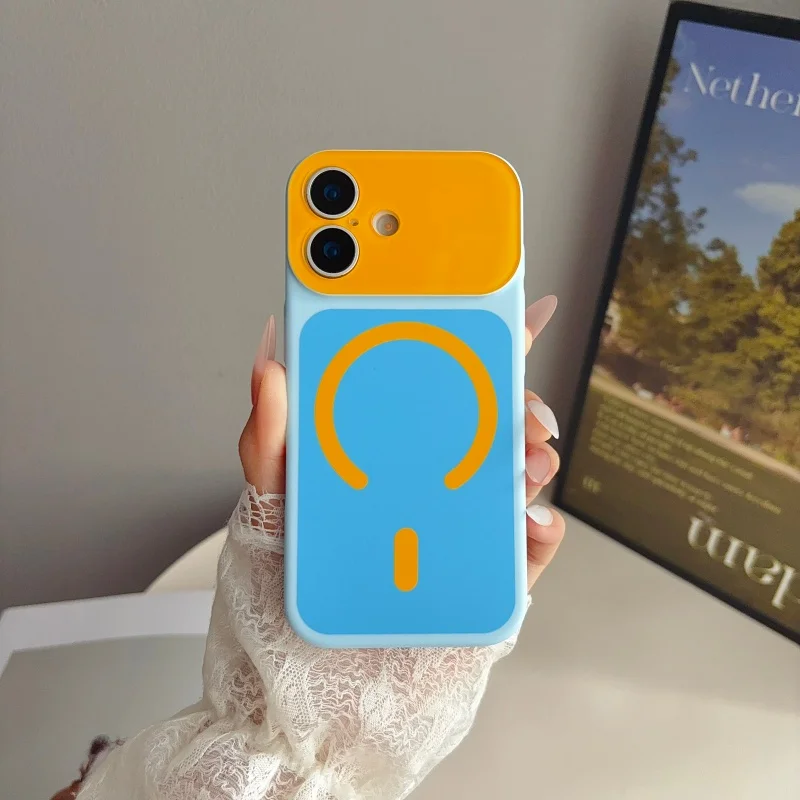 Vibrant Color Block Shockproof Shiny Crystal Magnetic Phone Case