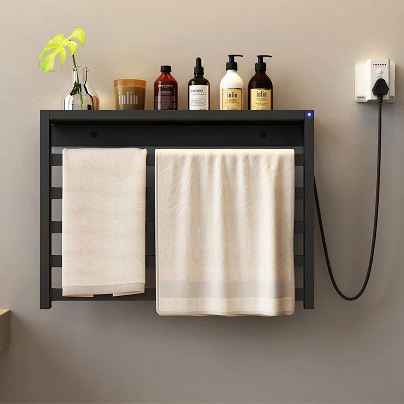 Black Thermostatic Electric Towel Rack Bathroom Automatic Heating Sterilization Timerable