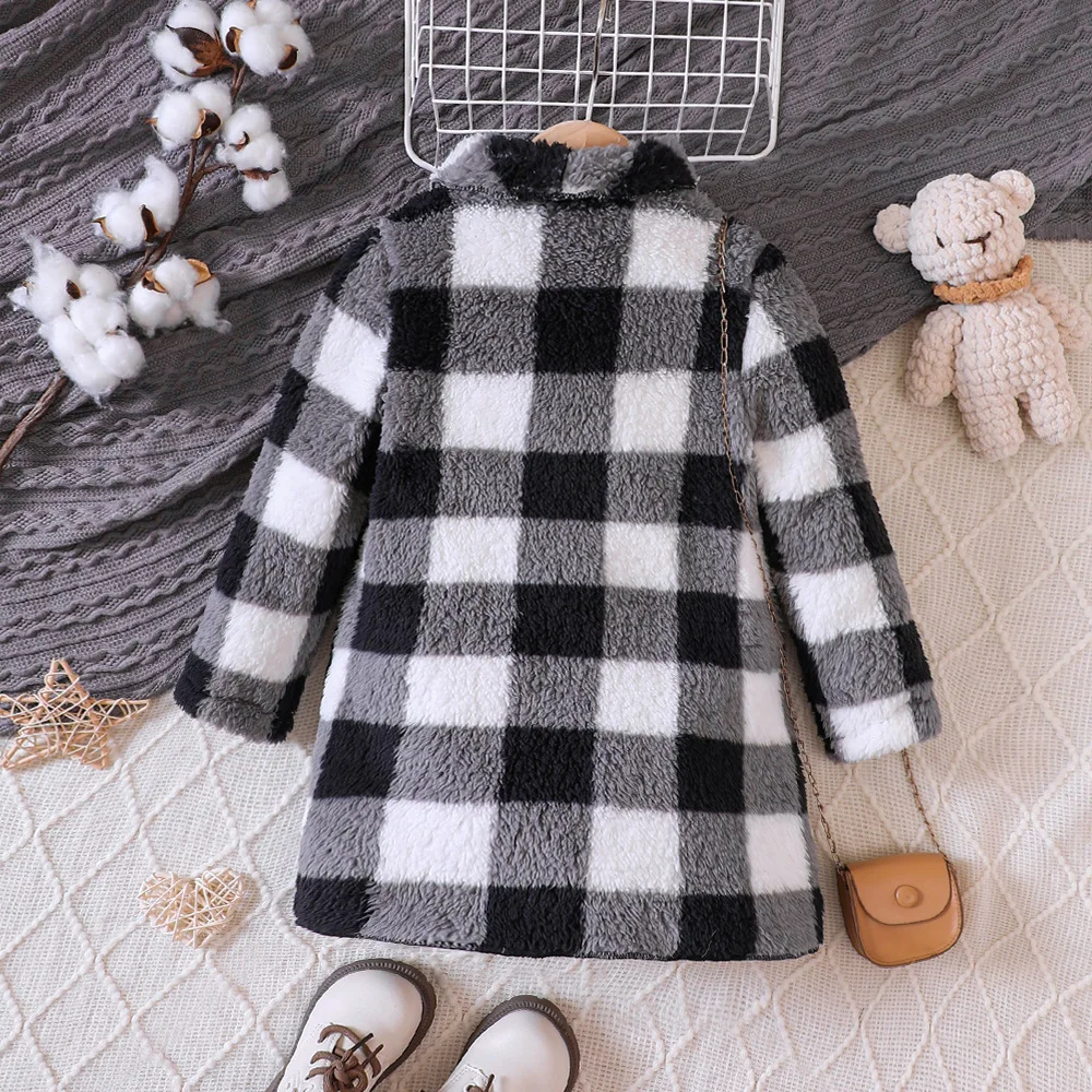 Kids Casual Coat for Girls Autumn Winter Long Sleeve Plaid Fur Thicken Long Outwear girls winter coat