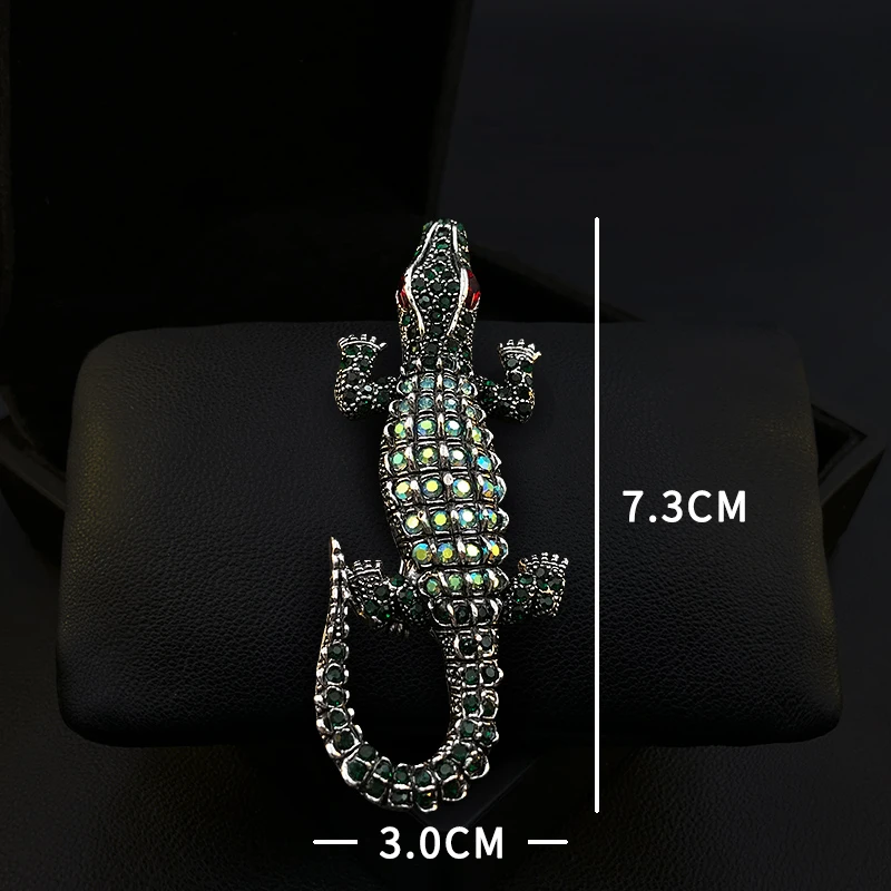 1816 Particularly Vivid Retro Rhinestone Crocodile Brooch Exquisite High-End Men's Animal Pin Suit Coat Accessories Jewelry Gift