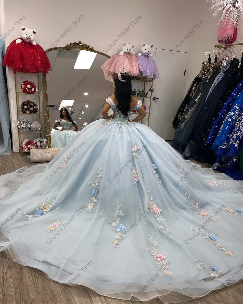 Delicate Baby Blue Quinceanera Dresses Beaded Lace Appliques Birthday Ball Gown With Bow vestidos de 15 a&ntilde;os Customized