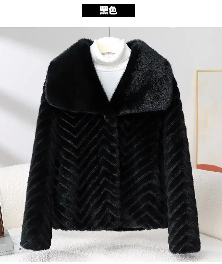 Popular high-end Hepburn style short Coat for women's Winter 2026 new Mink coat Ladies Fur Jackets Fox Fur Car Strip Mink Jacket