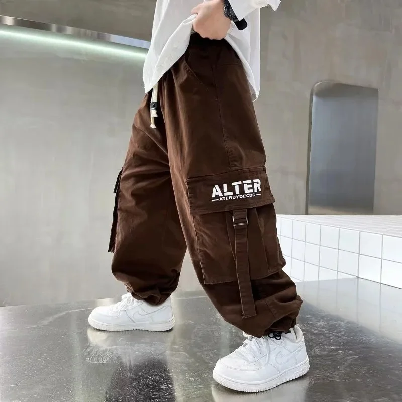 

Boys Casual Cargo Pants Kids Letter Sweatpants Children Vintage Streetwear Hip Hop Pants New Elastic Waist Baggy Trousers