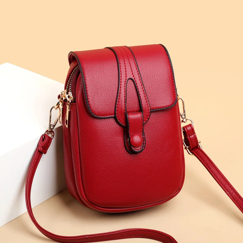 Mini Multifunctional Leather Shoulder Bag for Cellphone/Sport Cross Bags with Headphone Jack, Multi Layer Women's Bag with Cover