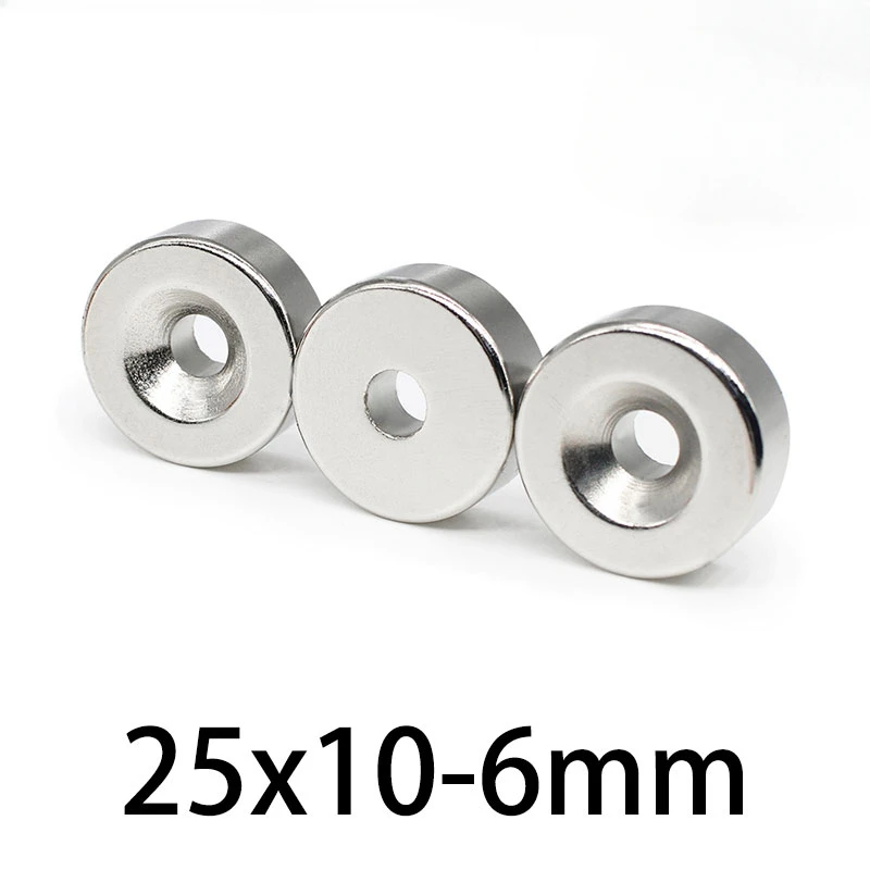 

1/2/5/10/15PCS 25x10-6 mm Disc Countersunk Neodymium Magnet 25*10 mm Hole 6mm 25X10-6mm N35 Round Permanent Magnet 25*10-6