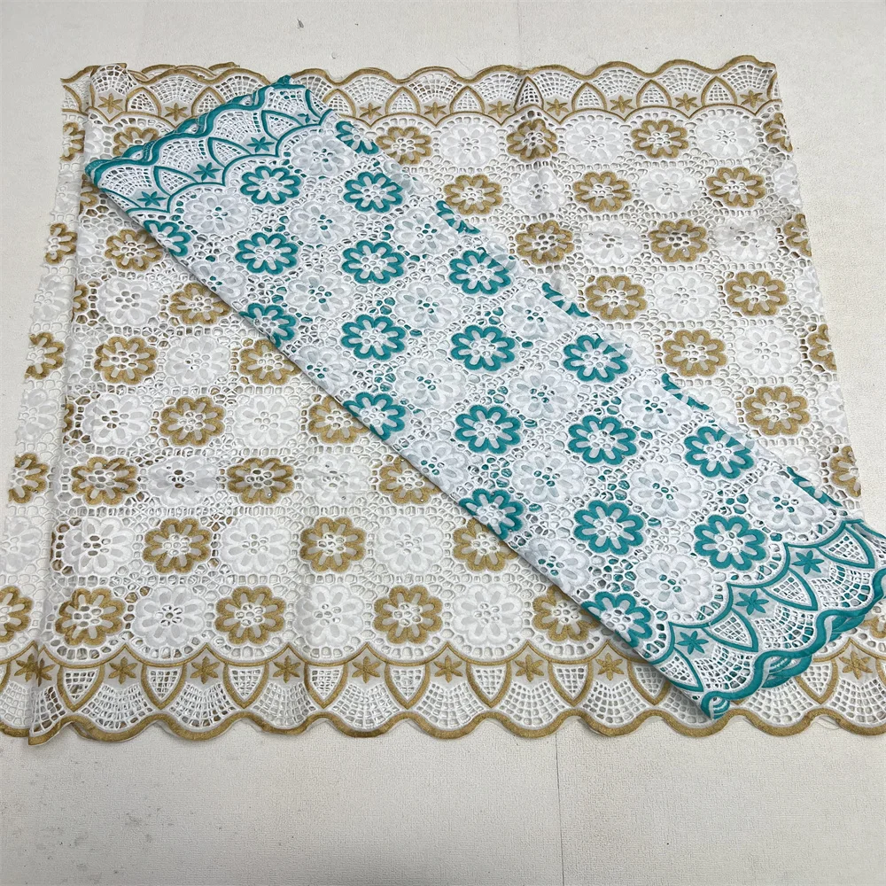 African Lace Fabric Cotton Swiss Voile Lace Nigerian Swiss Fabric For Wedding Dress Sew 2.5Yards+2.5Yards