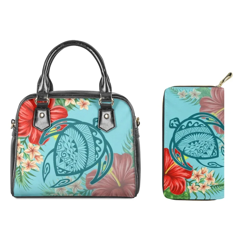 

Twoheartsgirl Shoulder Bags Polynesian Hibiscus Flowers Print Leisure Travel Messenger Bag for Women PU Flaps Ladies Crossbody