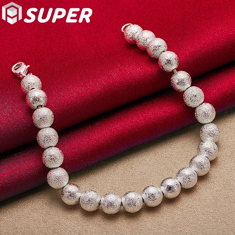 

Браслет-цепочка женский из серебра 925 пробы с матовыми бусинами 8 мм