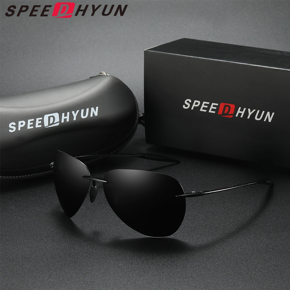 

SPEEDHYUN 2024 Classic Rimless Sunglasses Men Ultralight TR90 High Quality Round Frameless Eye Protection Glasses Women