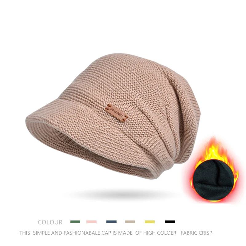 Women Knit Hat Panama women's autumn and winter warm pile hat fashion outdoor duck tongue knitted sweater pullover cold hat Cap H144