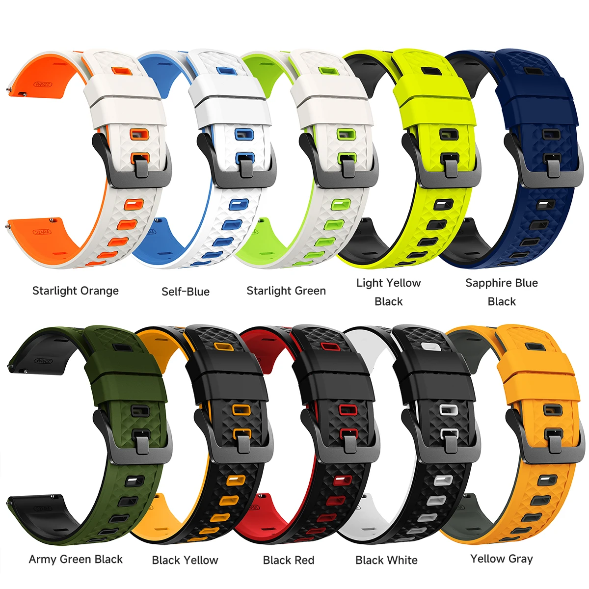 Silicone Sport Watch Bracelet - 22mm, 45mm, and 47mm Bands