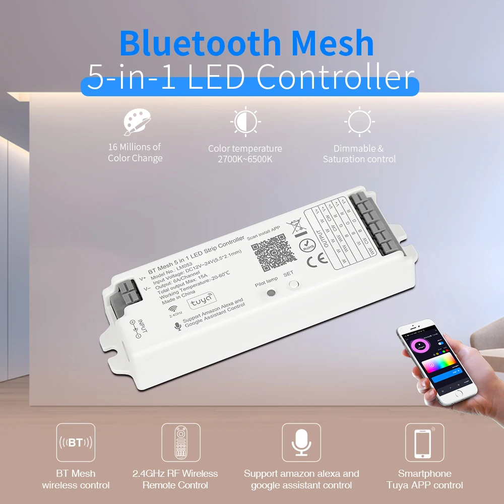Bluetooth Mesh Strip Lighting 5 In 1 Rgb/Rgbcct/Rgbw Smart Wifi App Tuya Led Controller 12-24V Con Garanzia 3 Anni Oem