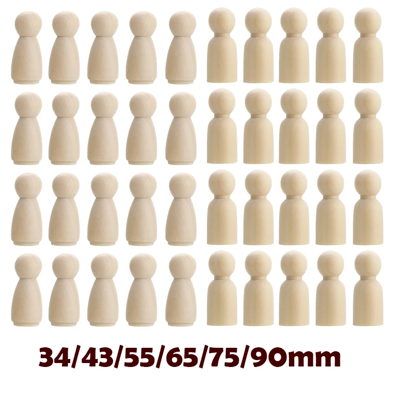 Wholesale50Pc75Mm/90MmWoodCraftsGirlsandBoys35mmDiyHandmadeBlankHomeDecorationPegDollsWoodenCraftforBabyRoom
