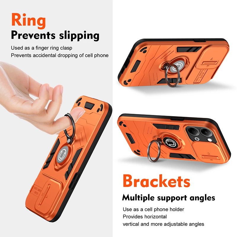 Multi-Protection Magnetic Phone Case with Ring Stand and Camera Privacy Slide Cover