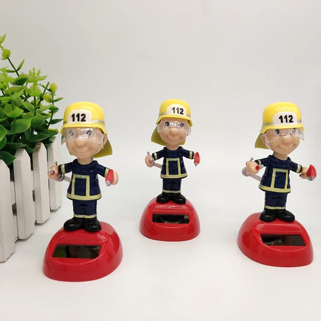 Solar Car Decoration Firefighter Shaking Head Doll Car Accessories Solar Powered Dancing Toy Home Tabletop Ornaments 4