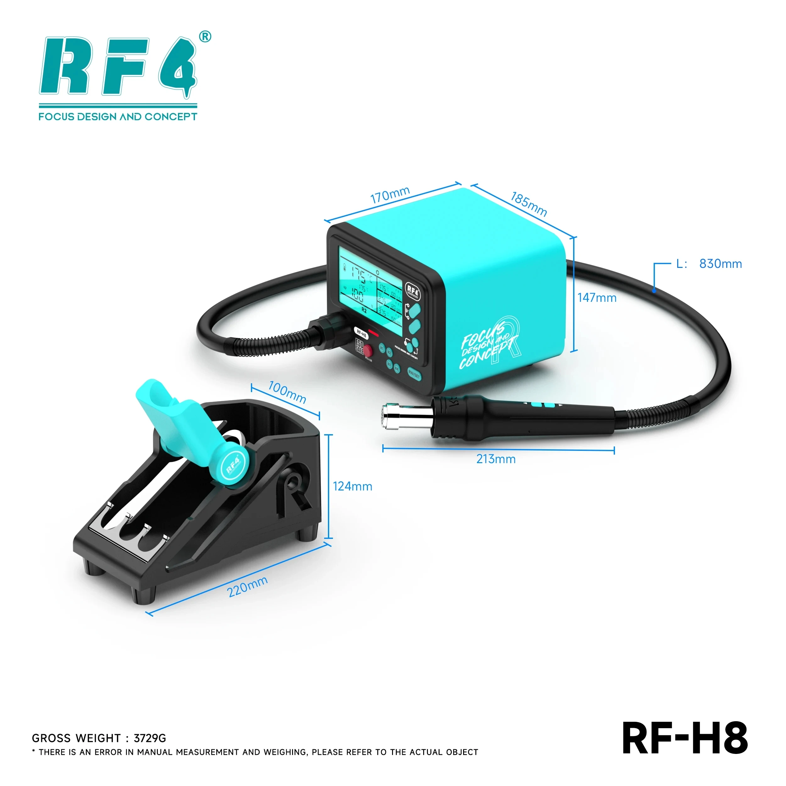 RF4 RF-H8 열풍 리워크 스테이션, 독점적인 4채널 메모리, 섬세한 부품에 대한 3단계 온도 지속 시간 자유롭게 설정 가능