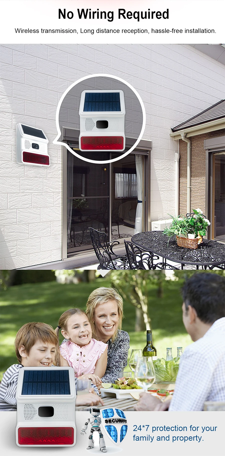433mhz Strobe Solar Siren Outdoor Wireless Burglar Home Alarm System Kit Securit