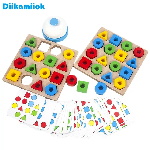 Kids Geometric Shape Color Matching Puzzle Baby Montessori Educational Learning Wooden Toys for Children Interactive Battle Game 1
