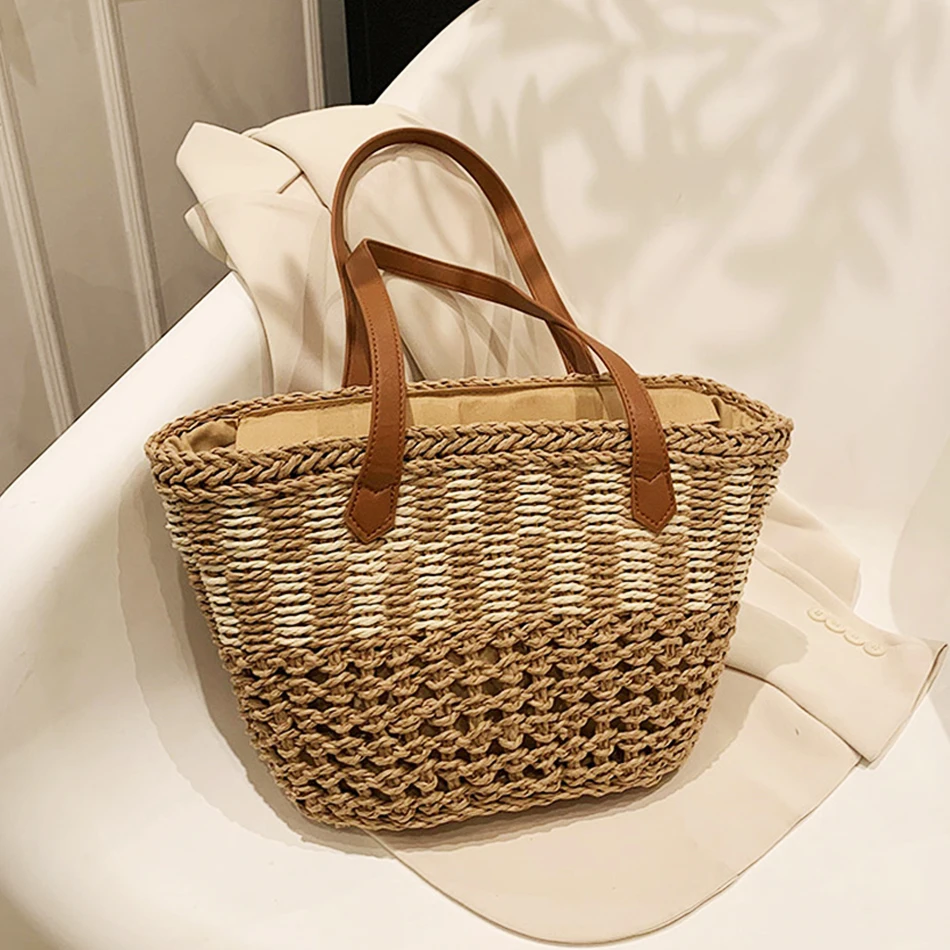

Designer Weaver Straw Basket Bags for Women Fashion Large Shopper Travel Beach Bag Female Handbags Trend New Summer Shoulder Bag