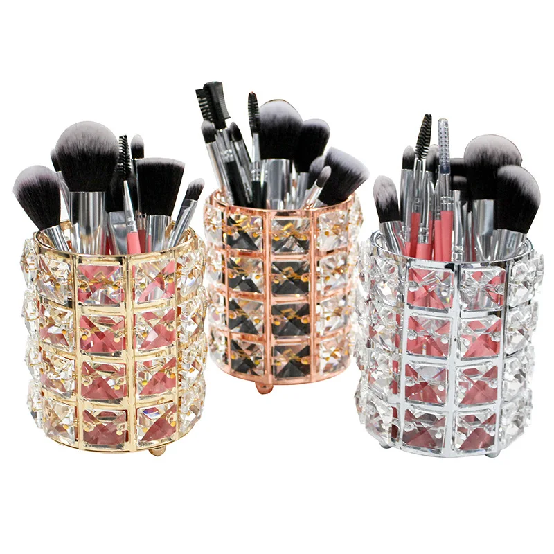 1pcs Metal Makeup Brush Storage Holder Test Tube Eyebrow Pencil Organizer Bead Crystal Jar Jewelry Diamond Cosmetic Box 6