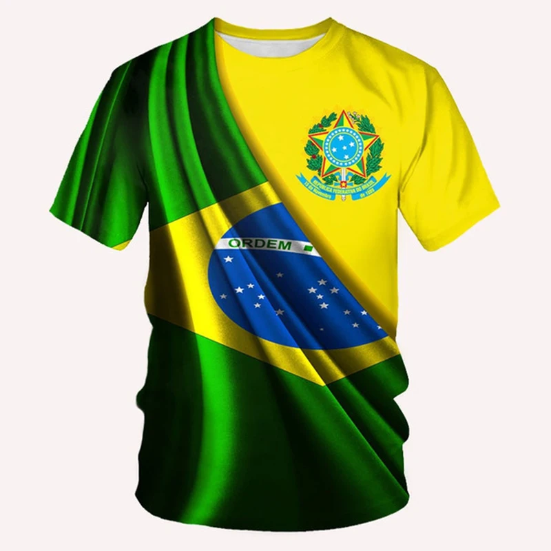 BRASIL Summer T-Shirt For Men Brazil National Emblem Flag Print Casual  T-Shirt O Neck Loose Short Sleeve Oversize Men's Clothing - AliExpress