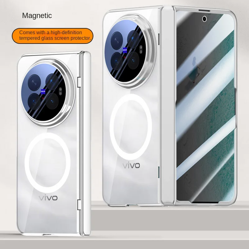 Magnetic Ring Transparent Screen Protector Case with Spring Hinged Back Cover