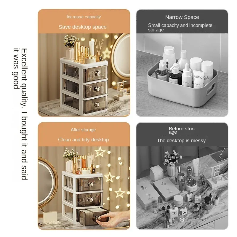Desktop Storage Box Drawer-Type Transparent Dressing Table Cosmetic Storage Box Plastic Multi-Layer Stationery Storage Rack 3