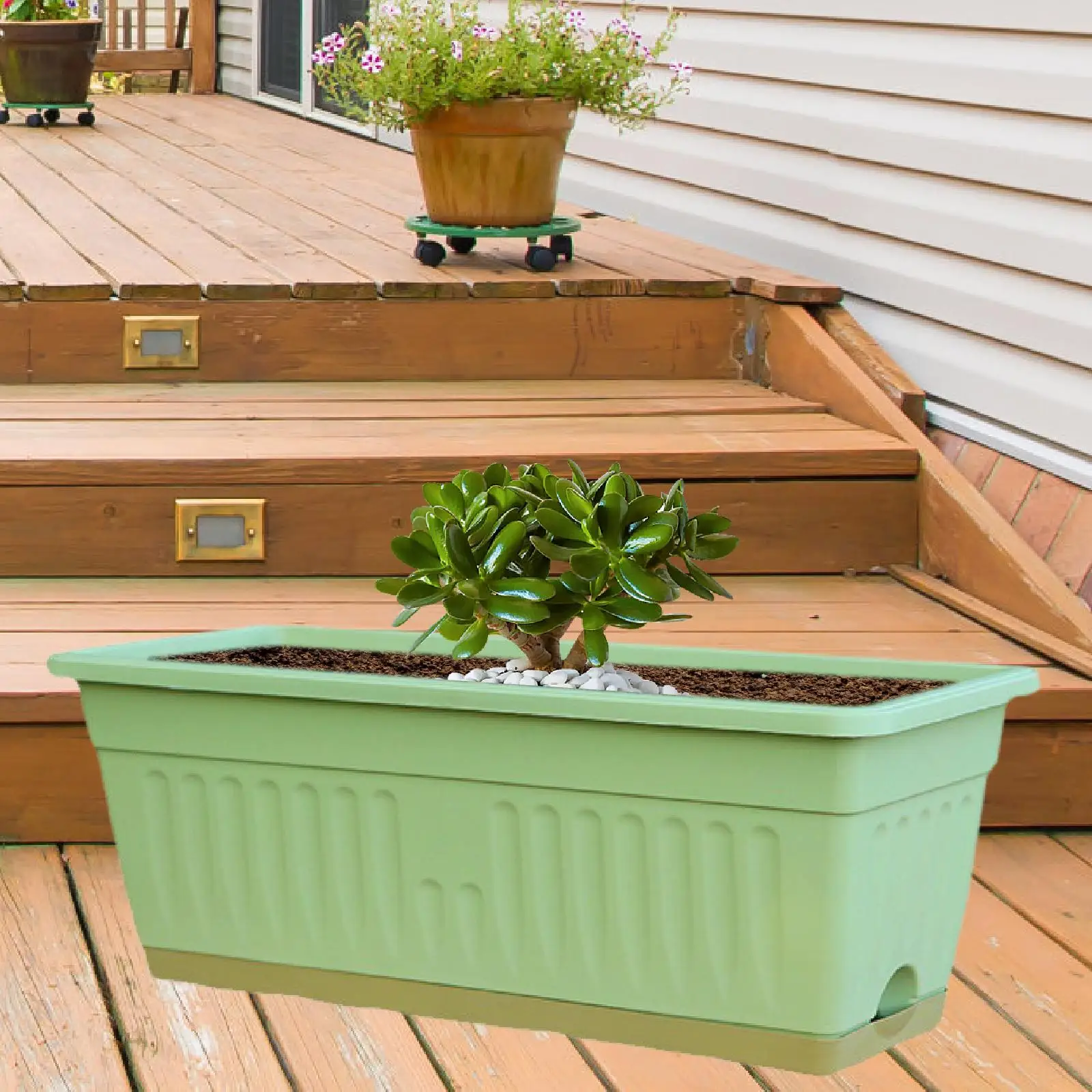 Blumen- und Gemüsetopf, dekorativer Gartenblumentopf, rechteckiger Blumentopf, Kunststoff-Pflanztopf, Pflanzenbehälter für den Balkon_voghion.com