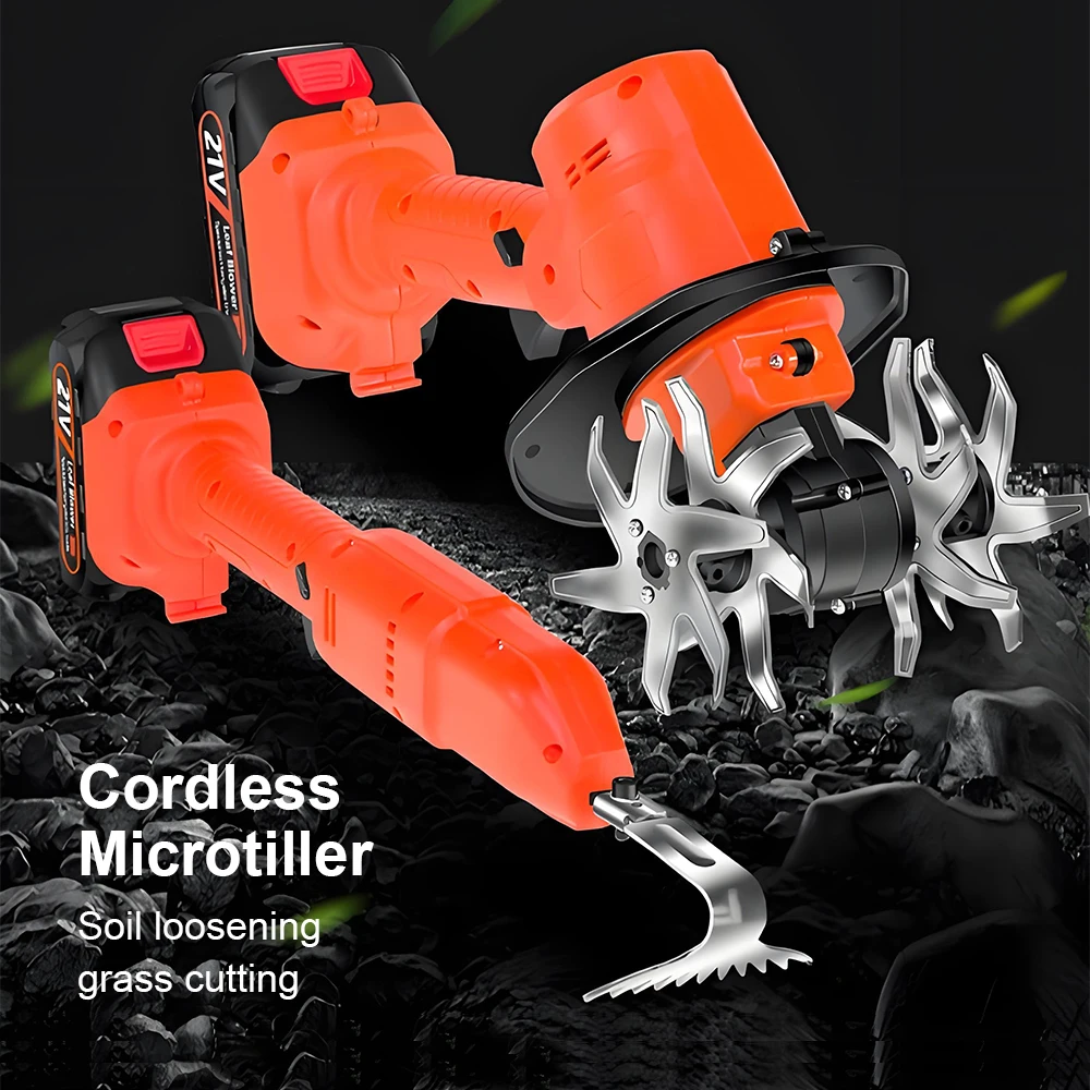 Motoculteur électrique sans fil 21V-24V, mini-cultivateur portatif pour le désherbage, le décompactage du sol et la coupe de l'herbe