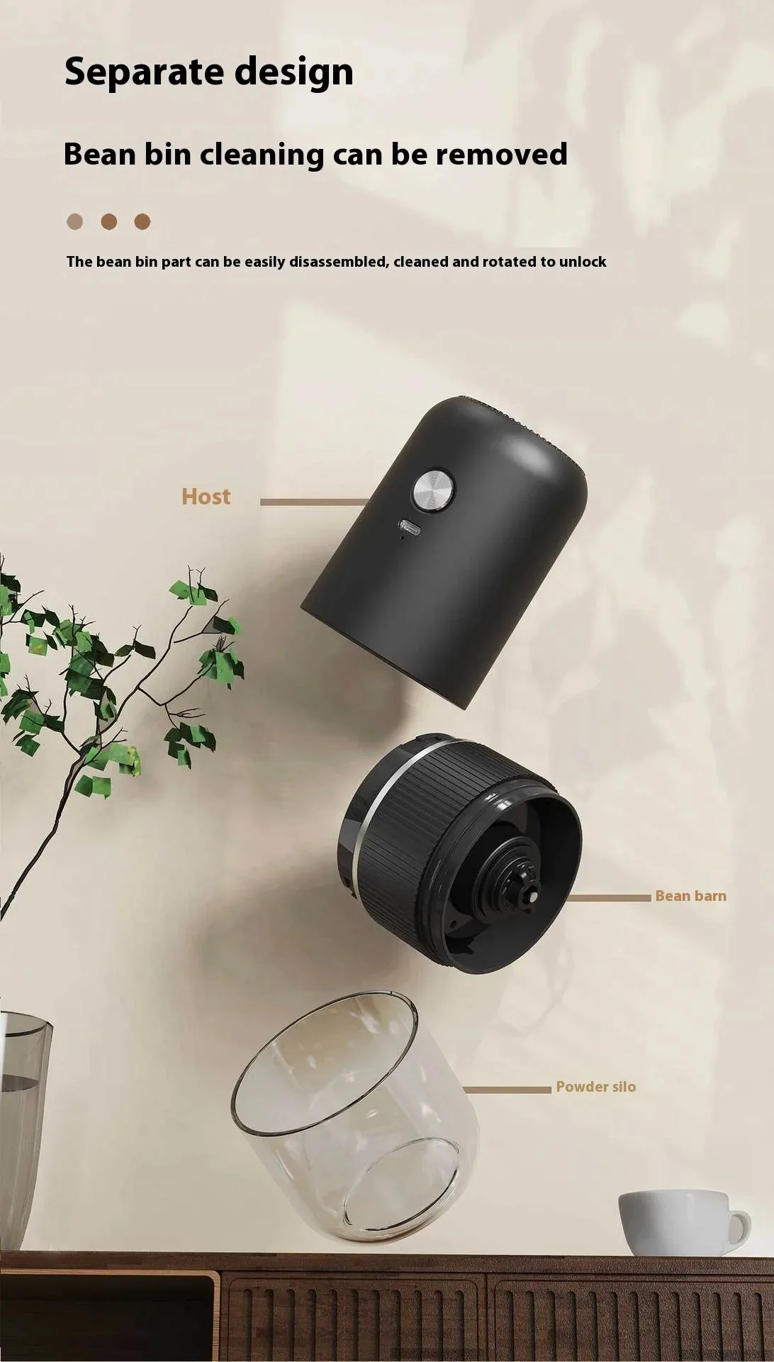 Description Picture 6 of itemPortable Electric Coffee Grinder Adjustable Grinding Thickness Ceramic Core Rechargeable, Easy-to-Clean For Coffee Lovers