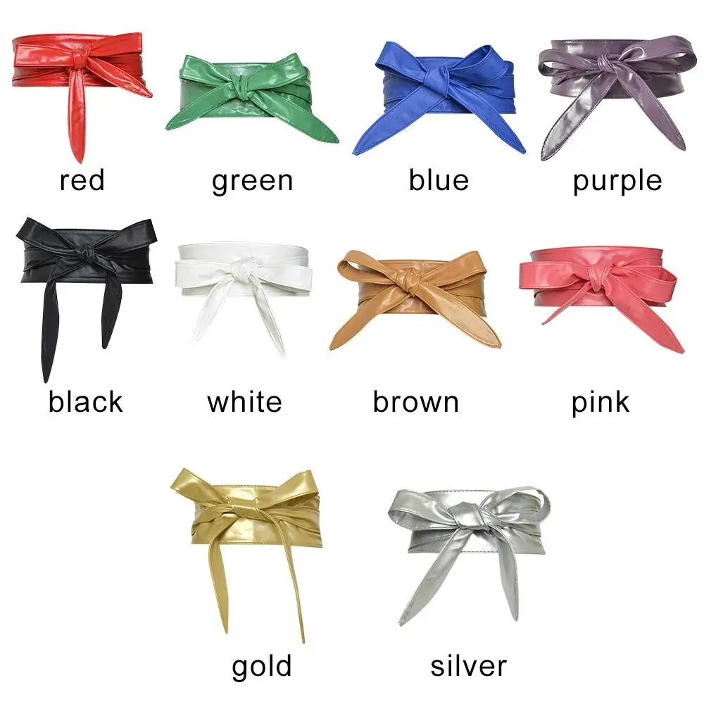 Frauen Lace Up Gürtel Mode PU Leder Bowknot Gürtel Mehr Breit Binden Bund Krawatten Bogen Damen Kleid Dekoration – Detail 2