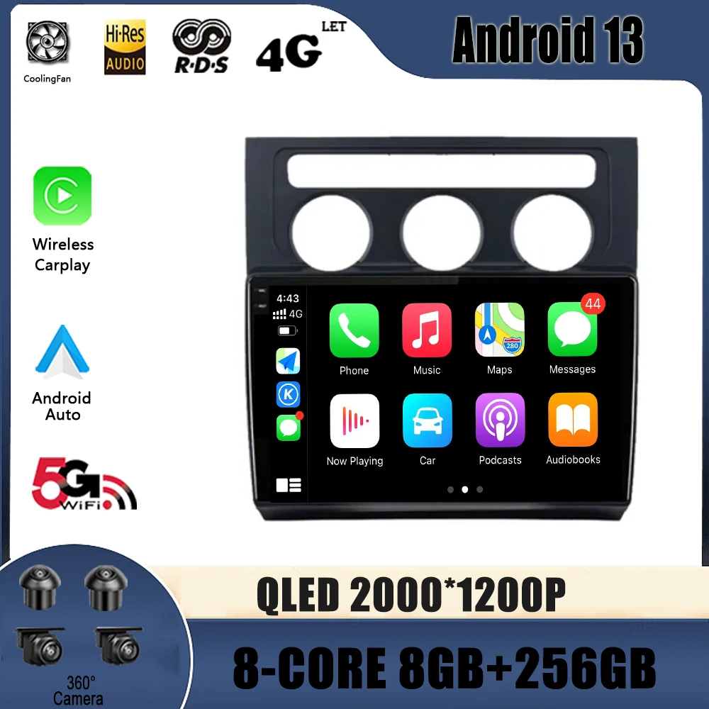 

Автомагнитола для Volkswagen Touran 1 2003-2010, мультимедийный видеоплеер с навигацией, 4G, GPS, Android 13, 2din, 2 din