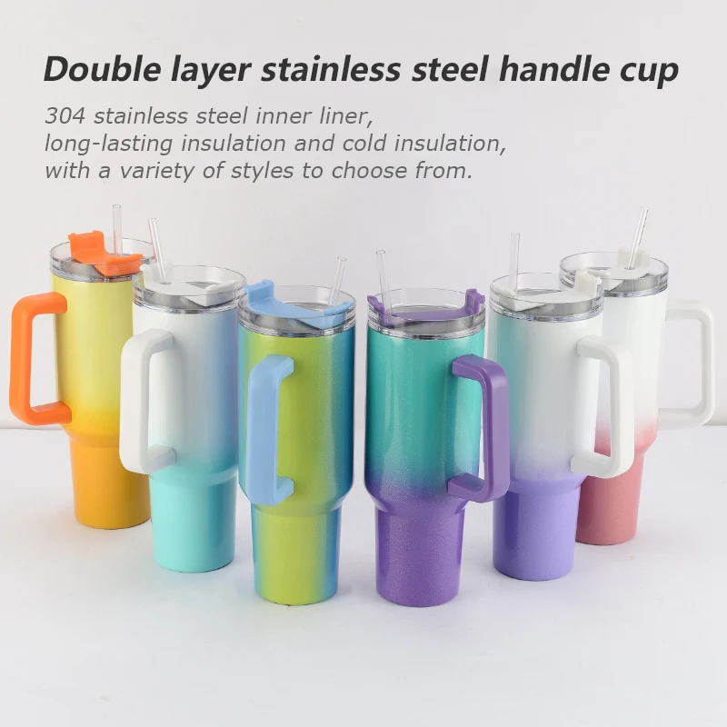 Stanley 40oz Tumbler With Handle And Straw Lid For Thermos Travel Coffee Mug  Stainless Steel Insulated Simple Modern Tumbler Cup