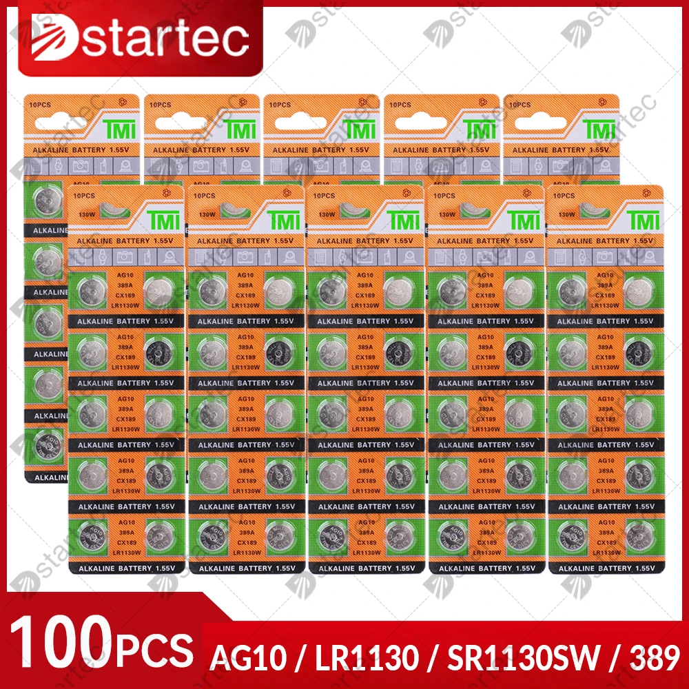100Pcs 1.55 Volt Batteria A Bottone Lr1130 Ag10 Batterie Per Orologi 85Mah Per Termometri Puntatori Laser Giocattoli Elettronica Portatile