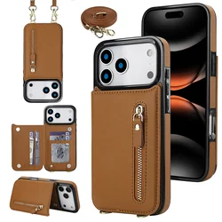 Elegant Leather Crossbody Zipper Wallet with RFID Protection and Card Slots - iPhone 15 Plus (Brown)