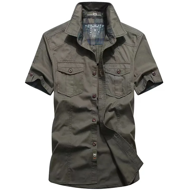 Men's summer thin shirt men's plus size new casual denim inch shirt military uniform shirt men
