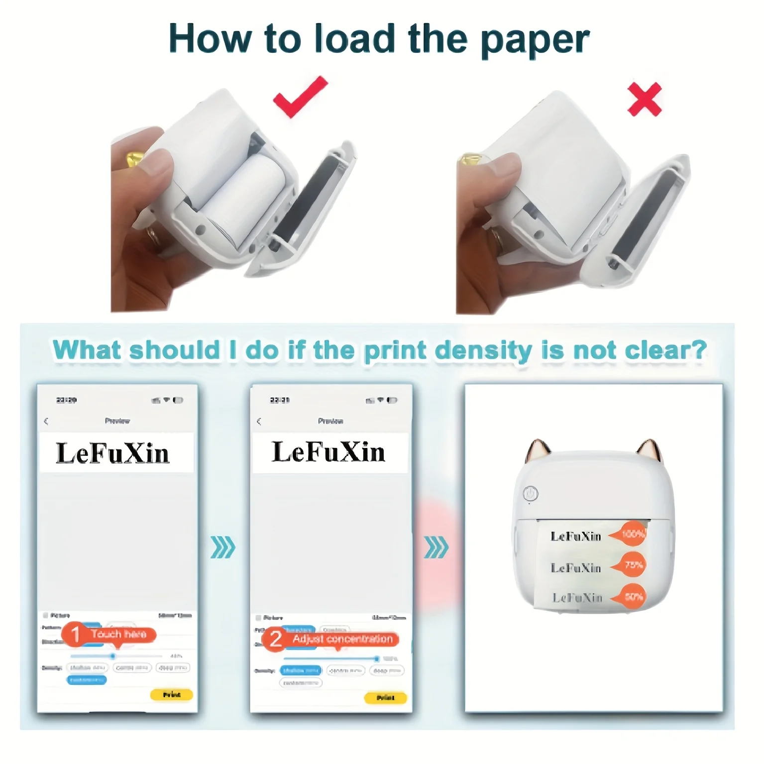 Pocket Mini Printer with 5 Rolls of White Paper + 5 Rolls of White Adhesive Paper + 3 Rolls of Colorful Paper, Portable Thermal - 6