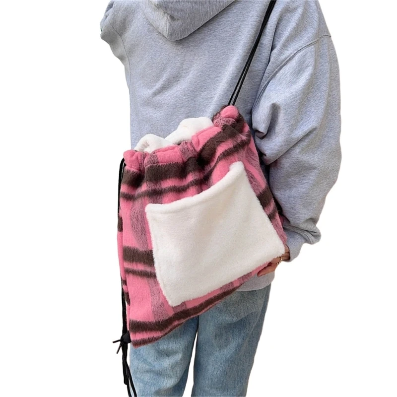 Women Shoulder Bag Large Capacity Drawstring Backpack Female Top Handle Handbag Student School Bag for Autumn Winter