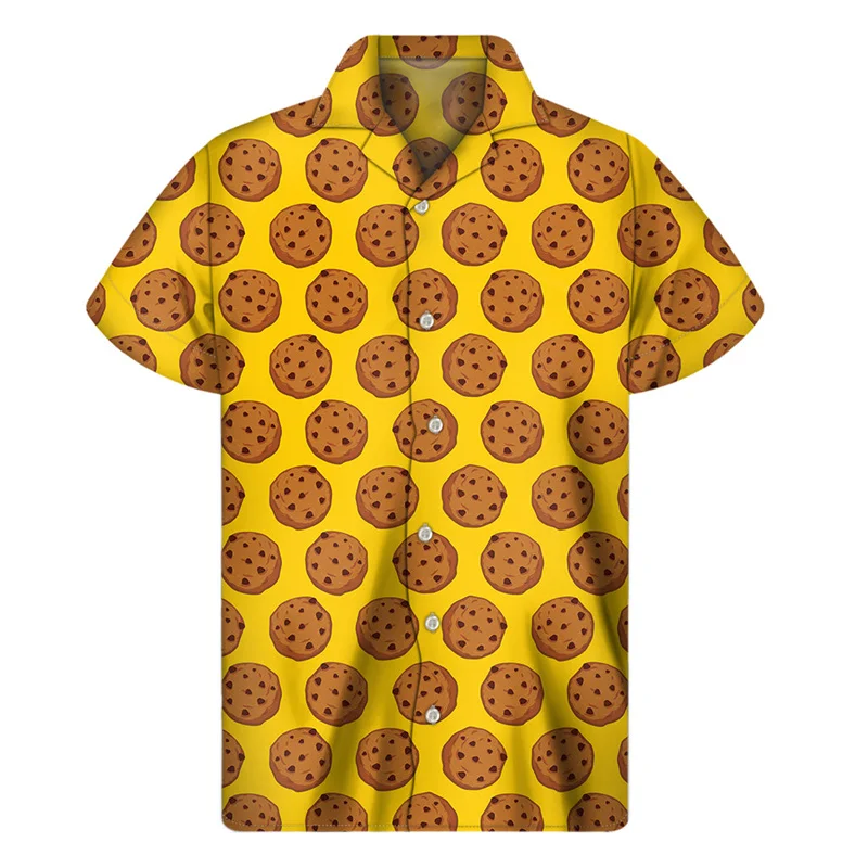Chocolate Donuts Cookies 3D Print Shirt For Men Summer Hawaiian Shirts Tops Street Lapel Aloha Blouse Button Short Sleeves 4